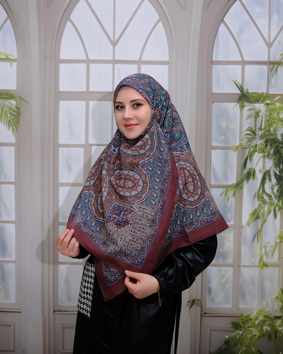 Pamuklu 120cm x 120cm Eşarp - Etnik Desen